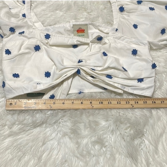 FARM Rio White and Blue Puff Sleeve Crop Top - Picture 5 of 9